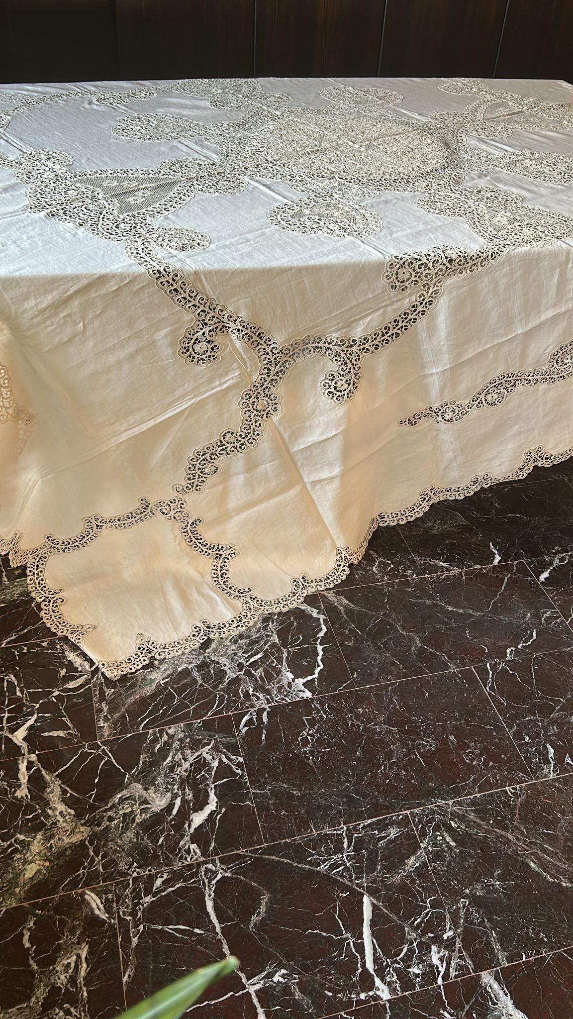 Copriletto di Burano Venzia originale in lino con pizzo, artigianale, anni '50, mai usato, made in Italy.