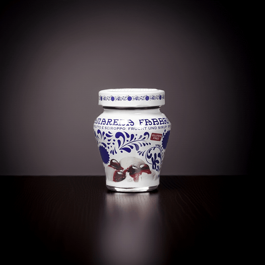 Amarena Fabbri cherry jar - 230 grams of sweet cherries in syrup, perfect for desserts and savory dishes.
