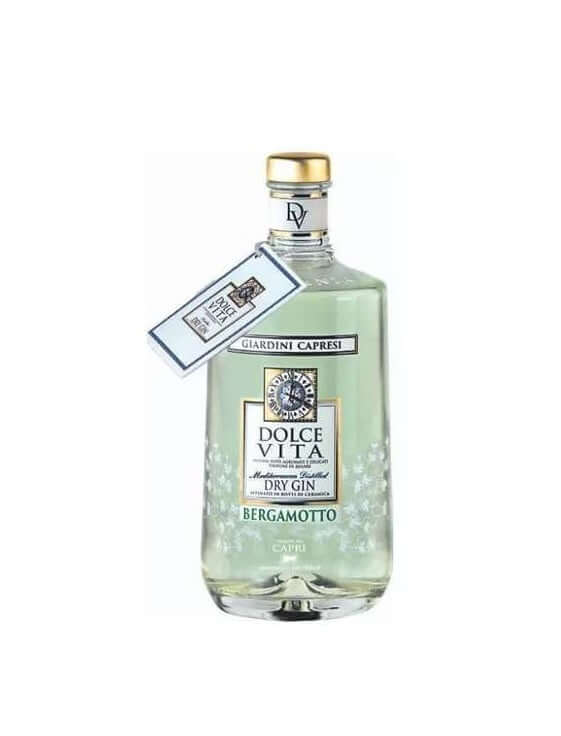 Bottle of Gin Dolce Vita al Bergamotto, 70 cl, showcasing a fresh and harmonious dry gin with herbs and spices.