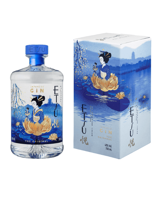 Etsu Original Japanese gin bottle and packaging, featuring an elegant design with a traditional Japanese theme.