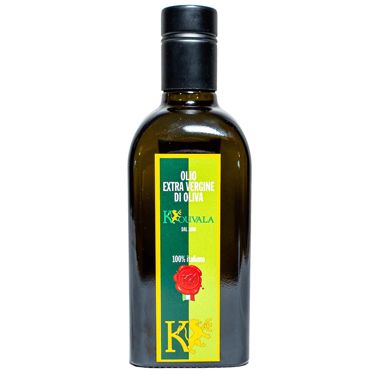 Bottiglia di Olio Extravergine d'Oliva 100% Italiano, premitura a freddo, 250 ml, prodotto biologico calabrese.