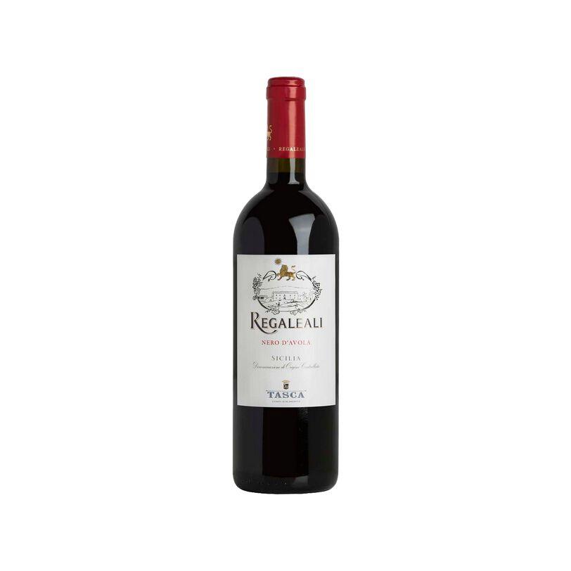 Bottiglia di Regaleali vino rosso Sicilia DOC 75 cl, prodotto da vitigno Nero d’Avola elegante e caratterizzante.