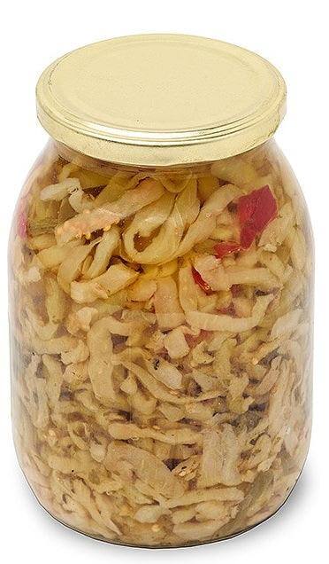 Melanzane a Filetti sott'olio in vaso da 314 ml, lavorate a mano in Calabria secondo tradizione.