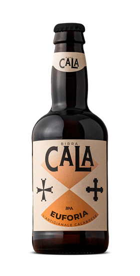Birra Artigianale Calabrese Euforia, bottiglia da 33 cl, birra IPA calabrese, vino in vetro dalla Calabria.