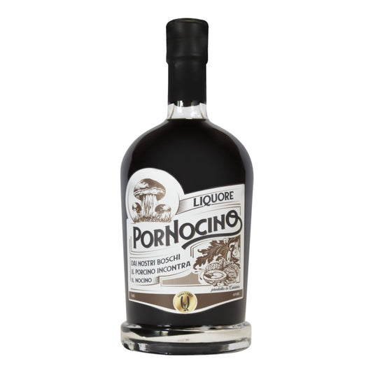 Liquore - Amaro Porcino in bottiglia elegante, dal cuore dei boschi calabresi, con un mix di mallo di noce e porcino.